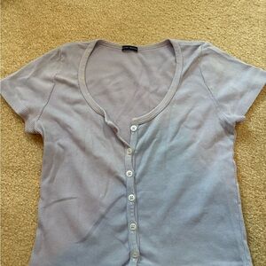Brandy Melville Gray Fitted Short Sleeve Button Down Shirt